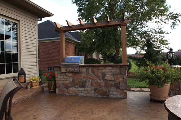 Arbor with Lights Over Grilling Kitchen Island